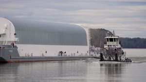 NASAâ€™s Pegasus Barge Delivers Transportation Stand for Future Artemis Work at Marshall